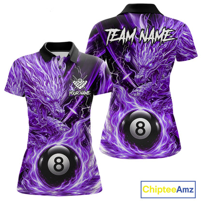Fire Flame Purple 8 Ball Billiard Dragon Shirts For Women Custom Dragon Team Billiard Jerseys NYN3951