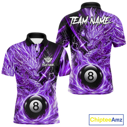 Fire Flame Purple 8 Ball Billiard Dragon Shirts For Men Custom Dragon Team Billiard Jerseys NYN3951