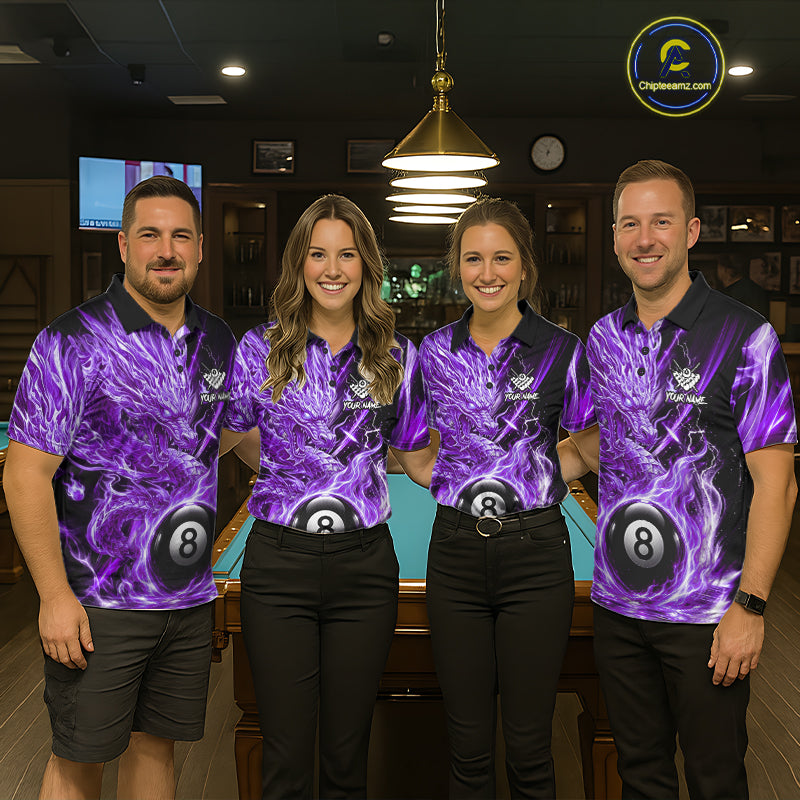 Fire Flame Purple 8 Ball Billiard Dragon Shirts For Men Custom Dragon Team Billiard Jerseys NYN3951