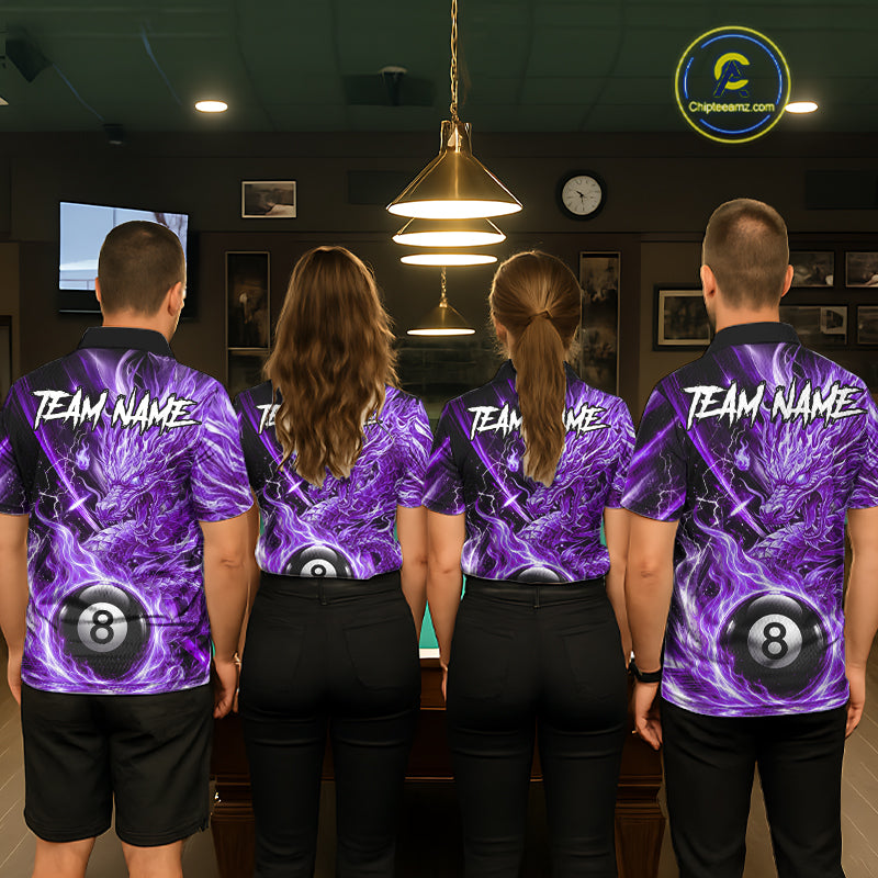 Fire Flame Purple 8 Ball Billiard Dragon Shirts For Men Custom Dragon Team Billiard Jerseys NYN3951
