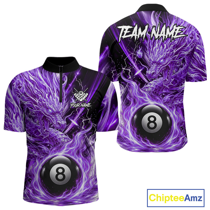 Fire Flame Purple 8 Ball Billiard Dragon Shirts For Men Custom Dragon Team Billiard Jerseys NYN3951