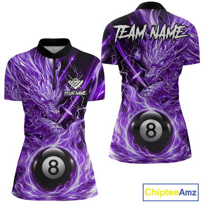 Fire Flame Purple 8 Ball Billiard Dragon Shirts For Women Custom Dragon Team Billiard Jerseys NYN3951
