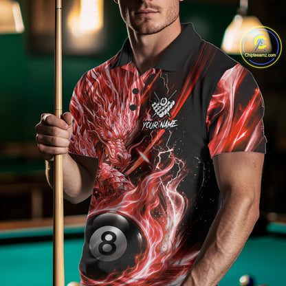 Fire Flame Red 8 Ball Billiard Dragon Shirts For Men Custom Dragon Team Billiard Jerseys NYN3952
