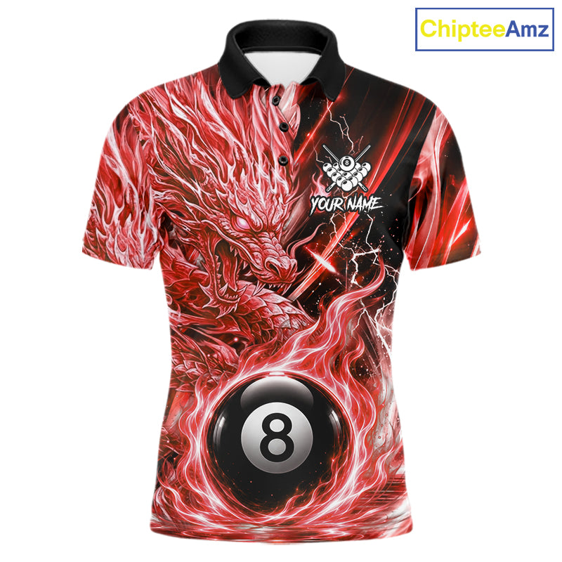 Fire Flame Red 8 Ball Billiard Dragon Shirts For Men Custom Dragon Team Billiard Jerseys NYN3952