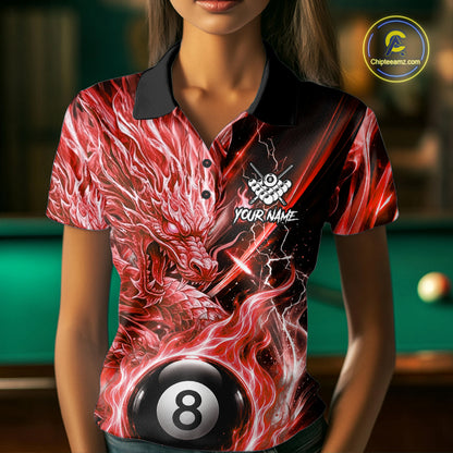 Fire Flame Red 8 Ball Billiard Dragon Shirts For Women Custom Dragon Team Billiard Jerseys NYN3952