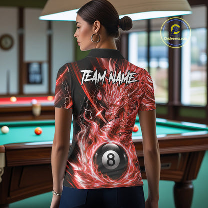 Fire Flame Red 8 Ball Billiard Dragon Shirts For Women Custom Dragon Team Billiard Jerseys NYN3952