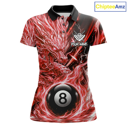 Fire Flame Red 8 Ball Billiard Dragon Shirts For Women Custom Dragon Team Billiard Jerseys NYN3952