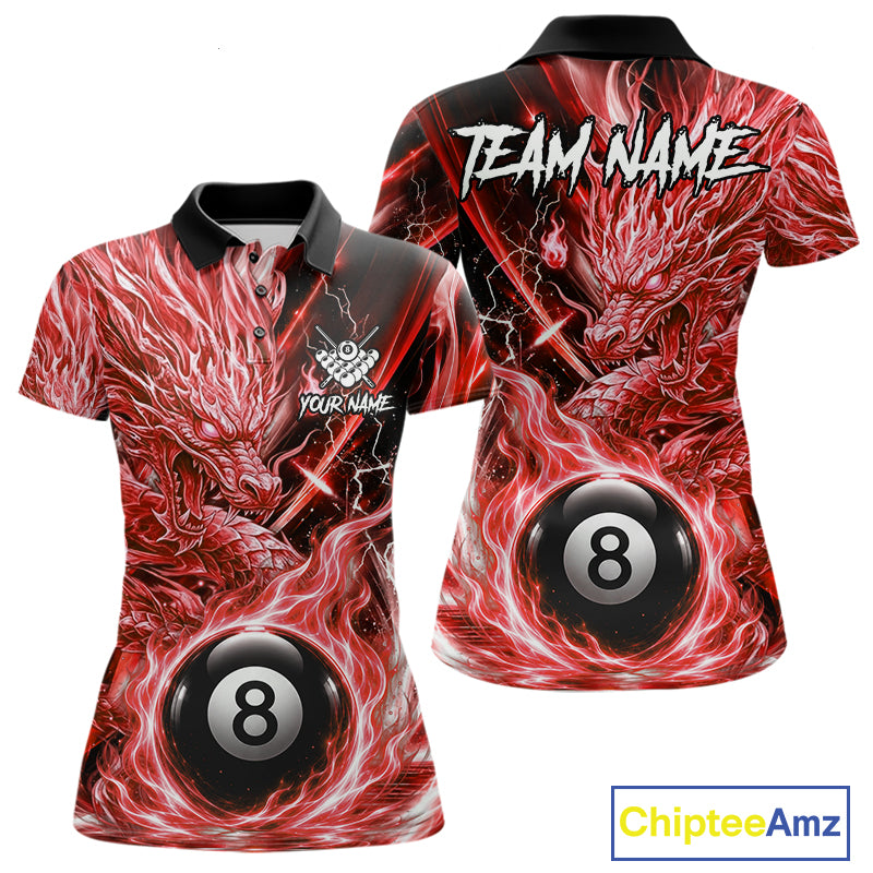 Fire Flame Red 8 Ball Billiard Dragon Shirts For Women Custom Dragon Team Billiard Jerseys NYN3952