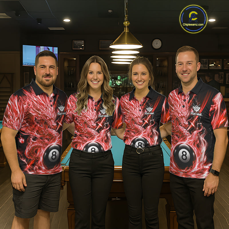 Fire Flame Red 8 Ball Billiard Dragon Shirts For Men Custom Dragon Team Billiard Jerseys NYN3952
