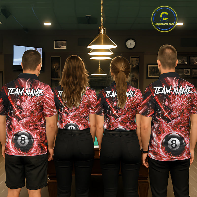 Fire Flame Red 8 Ball Billiard Dragon Shirts For Men Custom Dragon Team Billiard Jerseys NYN3952