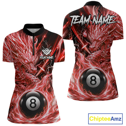 Fire Flame Red 8 Ball Billiard Dragon Shirts For Women Custom Dragon Team Billiard Jerseys NYN3952