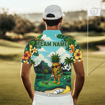 Funny Pineapple Golfer Mens Monstera Tropical Polo Shirts Custom Golf Team Outfits Golf Gifts NYN3960