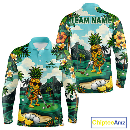Funny Pineapple Golfer Mens Monstera Tropical Polo Shirts Custom Golf Team Outfits Golf Gifts NYN3960