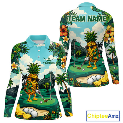 Funny Pineapple Golfer Womens Monstera Tropical Polo Shirts Custom Golf Team Outfits Golf Gifts NYN3960