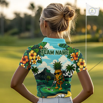 Funny Pineapple Golfer Womens Monstera Tropical Polo Shirts Custom Golf Team Outfits Golf Gifts NYN3960