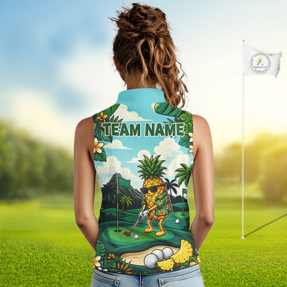 Funny Pineapple Golfer Womens Monstera Tropical Sleeveless Polo Shirts Custom Golf Team Outfits Golf Gifts NYN3960