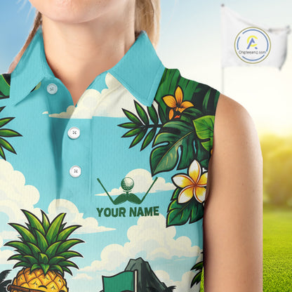 Funny Pineapple Golfer Womens Monstera Tropical Sleeveless Polo Shirts Custom Golf Team Outfits Golf Gifts NYN3960