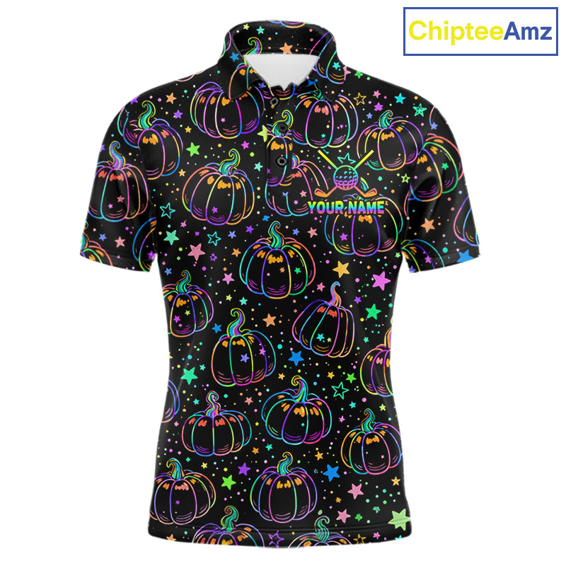 Rainbow Holographic Pumpkin Golf Polo Shirt Custom Halloween Golf Team Attire For Men NYN3962