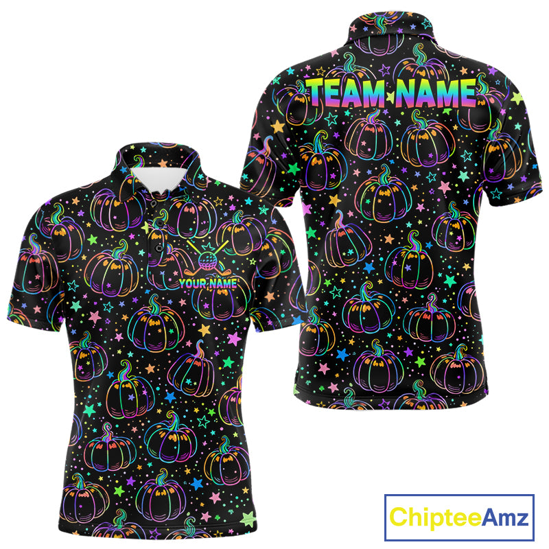 Rainbow Holographic Pumpkin Golf Polo Shirt Custom Halloween Golf Team Attire For Men NYN3962