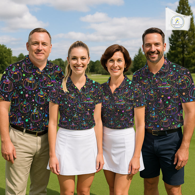 Rainbow Holographic Pumpkin Golf Polo Shirt Custom Halloween Golf Team Attire For Men NYN3962