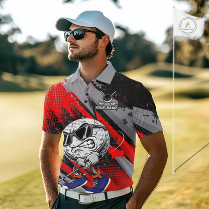 Funny Golfer Mens Golf Polo Shirts Custom Red And Grey Grunge Golf Team Outfits Golf Gifts NYN3963