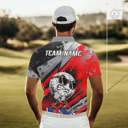Funny Golfer Mens Golf Polo Shirts Custom Red And Grey Grunge Golf Team Outfits Golf Gifts NYN3963