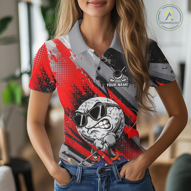 Funny Golfer Womens Golf Polo Shirts Custom Red And Grey Grunge Golf Team Outfits Golf Gifts NYN3963