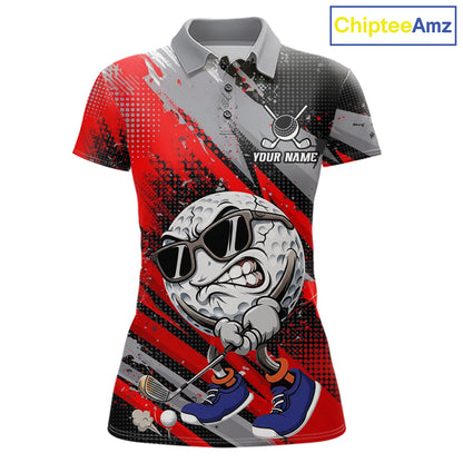 Funny Golfer Womens Golf Polo Shirts Custom Red And Grey Grunge Golf Team Outfits Golf Gifts NYN3963