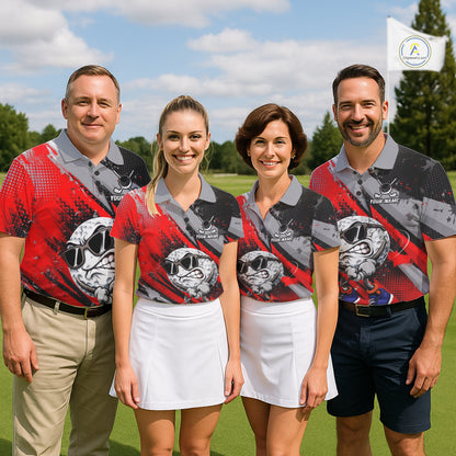 Funny Golfer Mens Golf Polo Shirts Custom Red And Grey Grunge Golf Team Outfits Golf Gifts NYN3963