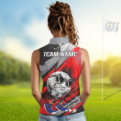 Funny Golfer Womens Golf Sleeveless Polo Shirts Custom Red And Grey Grunge Golf Team Outfits Golf Gifts NYN3963