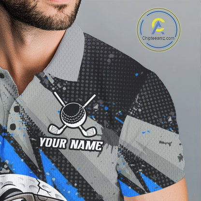 Funny Golfer Mens Golf Polo Shirts Custom Blue And Grey Grunge Golf Team Outfits Golf Gifts NYN3964