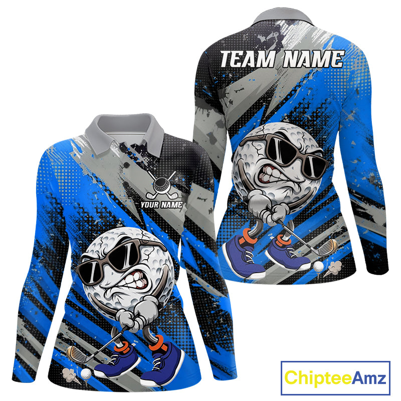 Funny Golfer Womens Golf Polo Shirts Custom Blue And Grey Grunge Golf Team Outfits Golf Gifts NYN3964