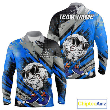 Funny Golfer Mens Golf Polo Shirts Custom Blue And Grey Grunge Golf Team Outfits Golf Gifts NYN3964