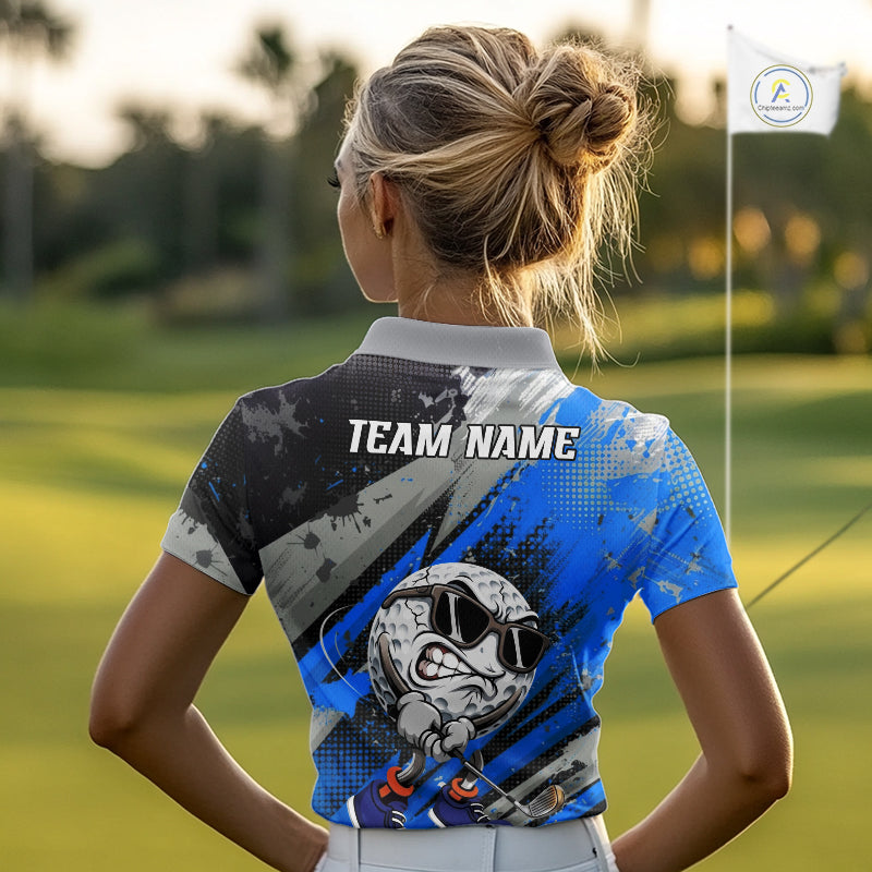 Funny Golfer Womens Golf Polo Shirts Custom Blue And Grey Grunge Golf Team Outfits Golf Gifts NYN3964