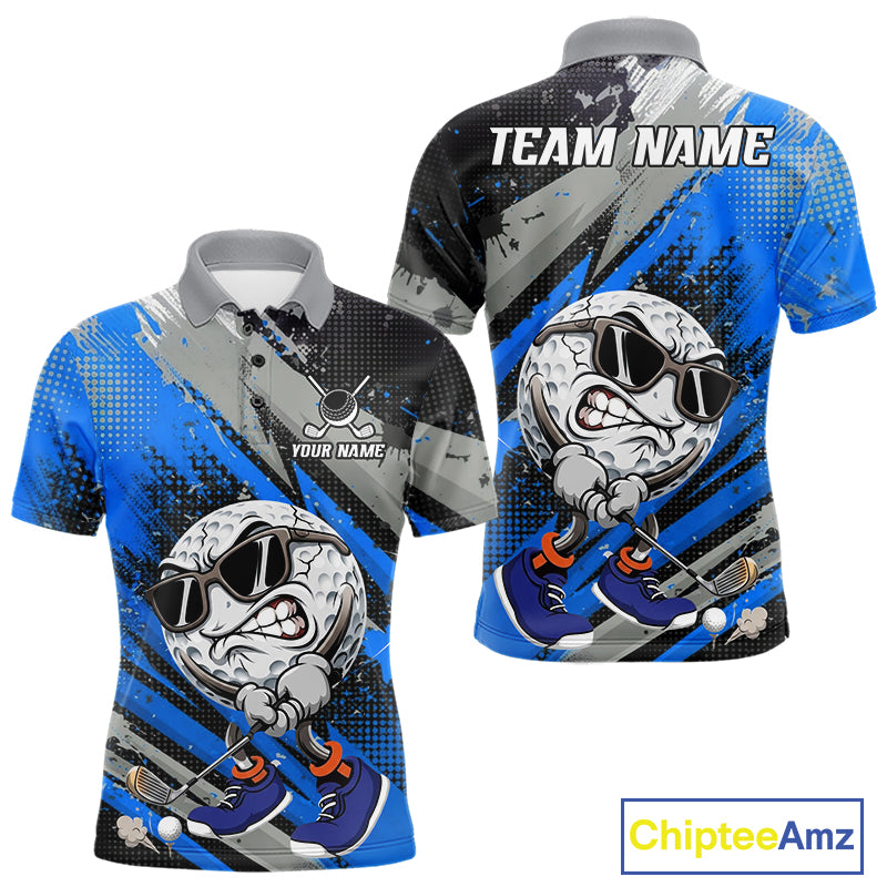 Funny Golfer Mens Golf Polo Shirts Custom Blue And Grey Grunge Golf Team Outfits Golf Gifts NYN3964