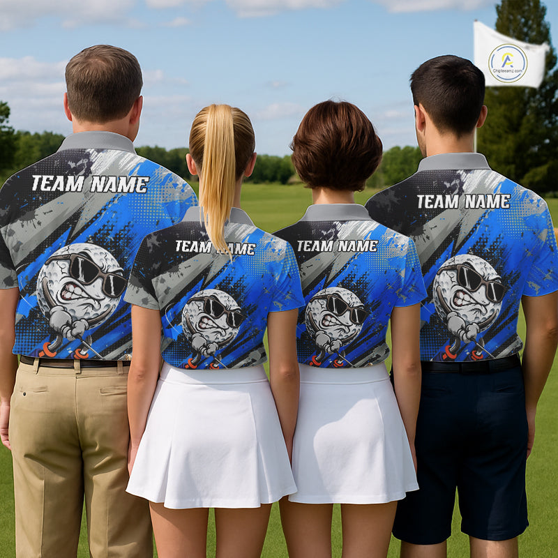 Funny Golfer Mens Golf Polo Shirts Custom Blue And Grey Grunge Golf Team Outfits Golf Gifts NYN3964