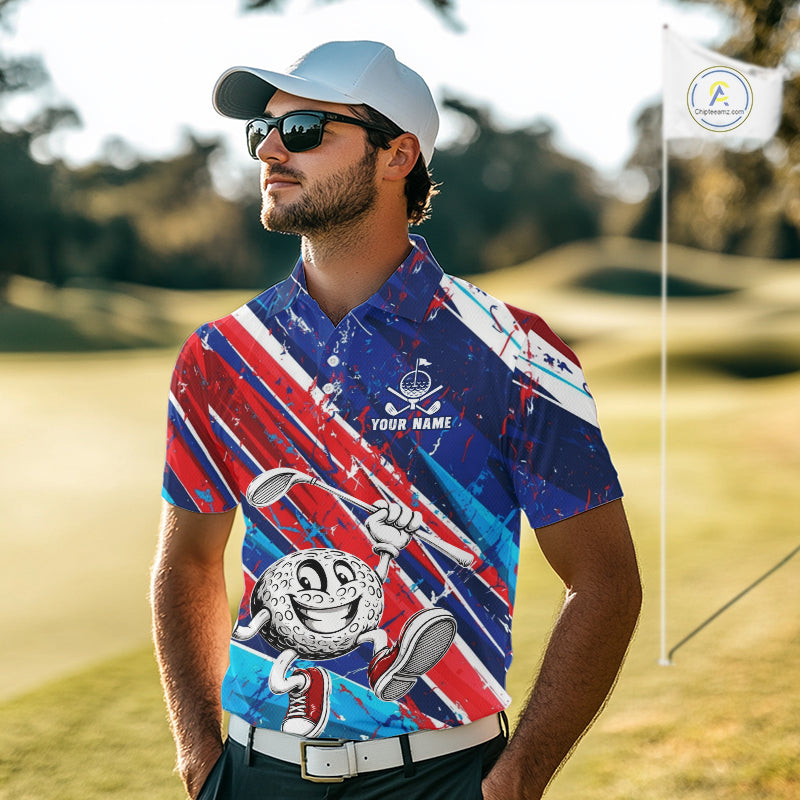 Funny Golfer Blue And Red Golf Polo Shirts For Men Custom Golf Team Outfits Golf Gifts NYN3965