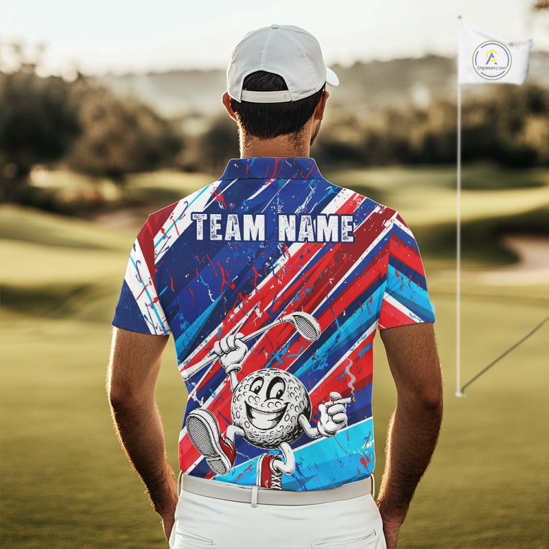 Funny Golfer Blue And Red Golf Polo Shirts For Men Custom Golf Team Outfits Golf Gifts NYN3965