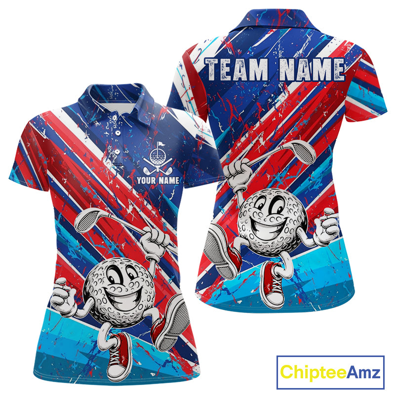 Funny Golfer Blue And Red Golf Polo Shirts For Womens Custom Golf Team Outfits Golf Gifts NYN3965