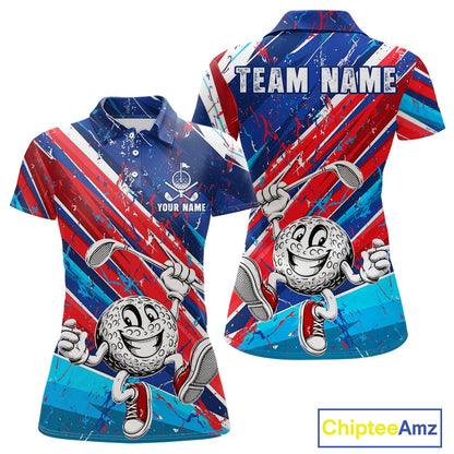 Funny Golfer Blue And Red Golf Polo Shirts For Womens Custom Golf Team Outfits Golf Gifts NYN3965