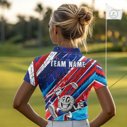Funny Golfer Blue And Red Golf Polo Shirts For Womens Custom Golf Team Outfits Golf Gifts NYN3965