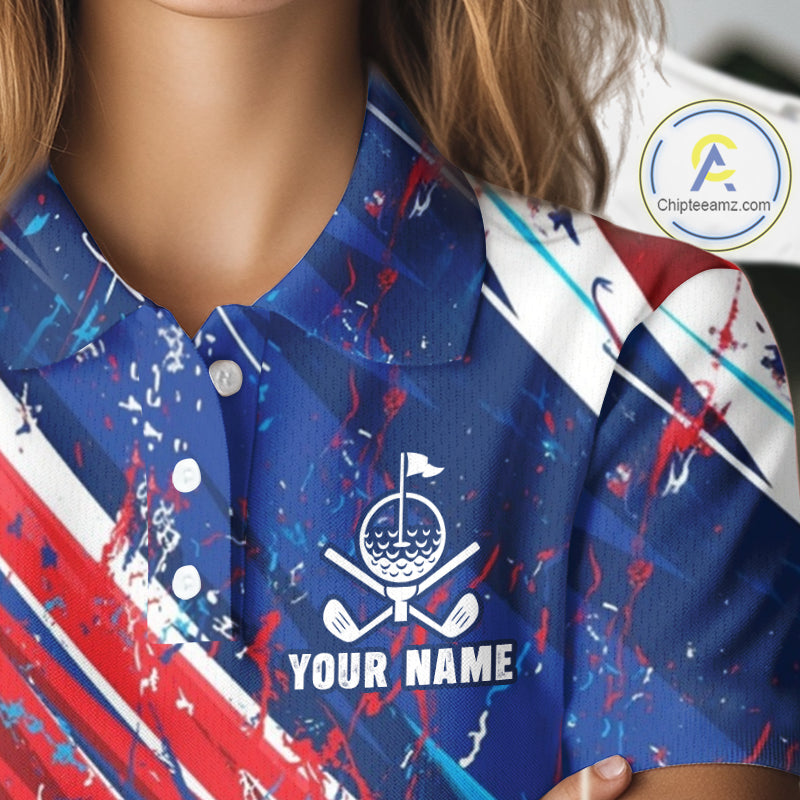 Funny Golfer Blue And Red Golf Polo Shirts For Womens Custom Golf Team Outfits Golf Gifts NYN3965