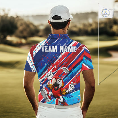 Funny Parrot Golfer Blue & Red Golf Polo Shirts For Men Custom Parrot Golf Team Outfit Golf Gifts NYN3966