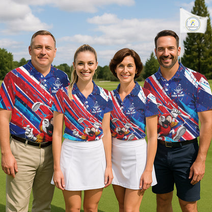 Funny Parrot Golfer Blue & Red Golf Polo Shirts For Men Custom Parrot Golf Team Outfit Golf Gifts NYN3966