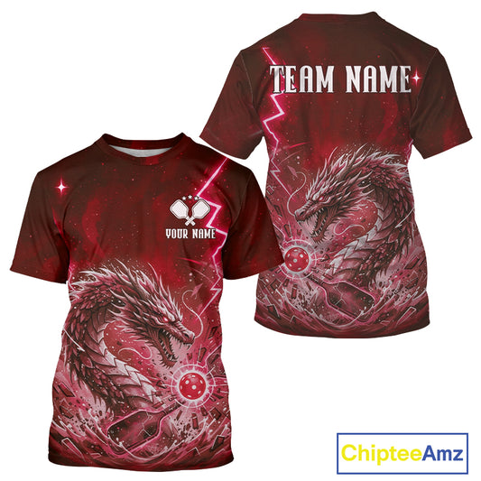 Lightning Red Waves Dragon Custom Men's Pickleball T-Shirt Pickleball Team Jerseys NYN1873