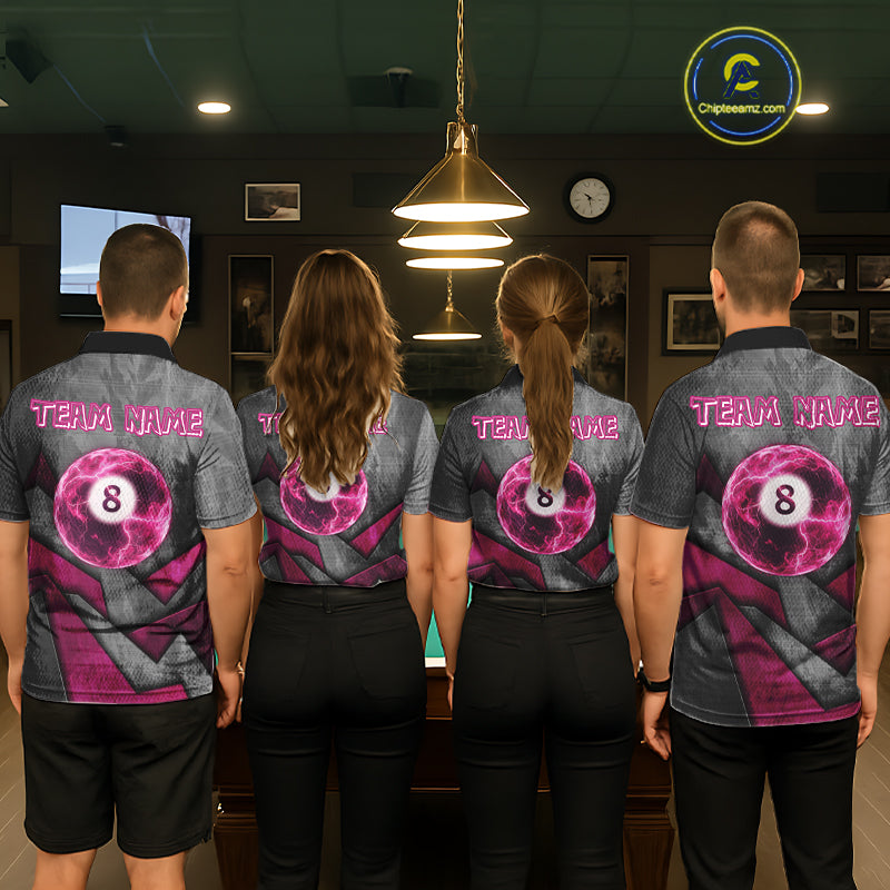 Ball Pool Billiard Polo & 1/4-Zip Shirt For Women Custom Light Pink 8 Ball Billiard Team Attire NYN2385