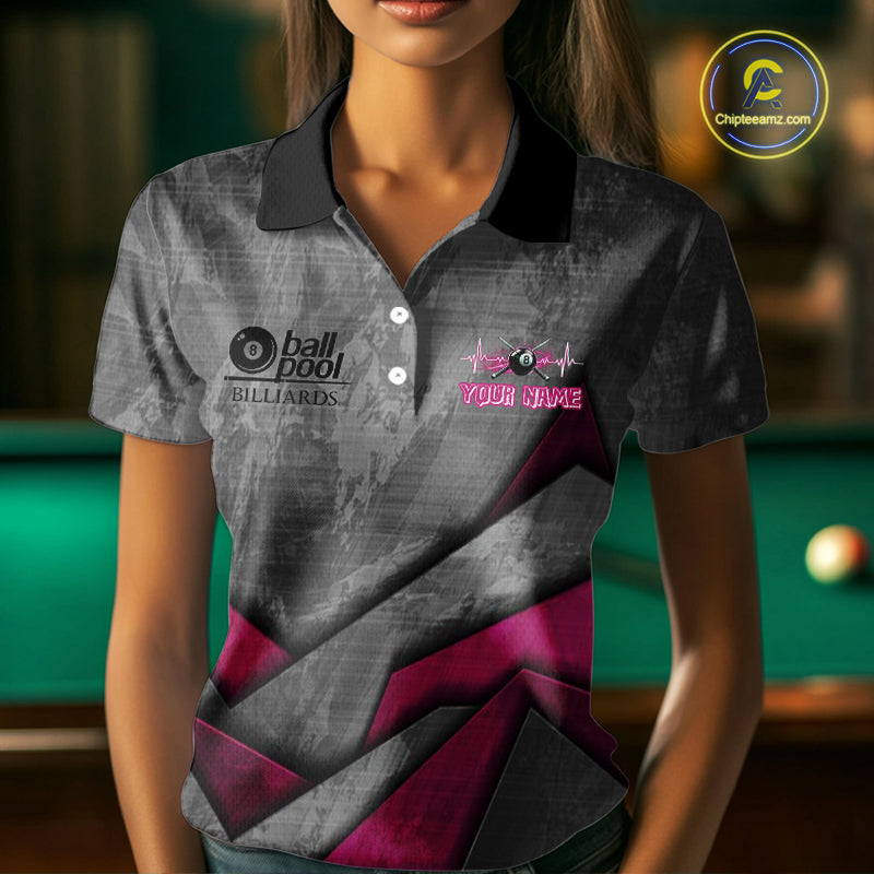 Ball Pool Billiard Polo & 1/4-Zip Shirt For Women Custom Light Pink 8 Ball Billiard Team Attire NYN2385