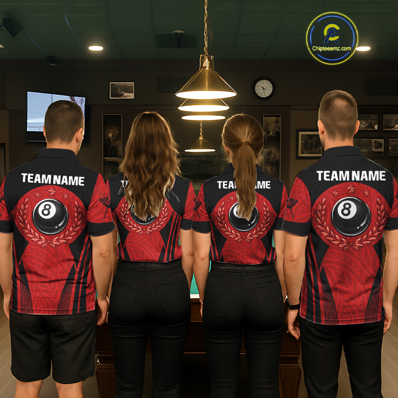 Red Tribal Ball Pool Women Billiard Polo & 1/4-Zip Attire Custom 8 Ball Billiard Team Shirt NYN2388