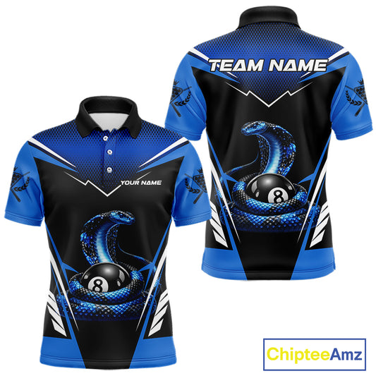 Cobra Balls Billiard Polo & 1/4-Zip Shirt For Men Custom 8 Ball Pool Billiard Attire|Blue NYN2393