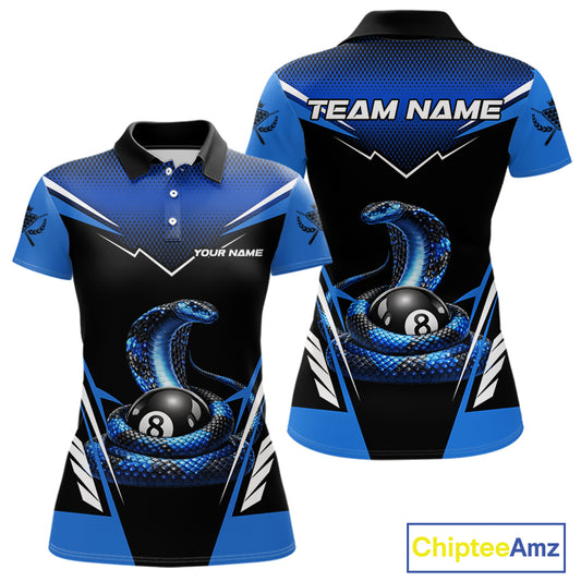 Cobra Balls Billiard Polo & 1/4-Zip Shirt For Women  Custom 8 Ball Pool Billiard Attire|Blue NYN2393
